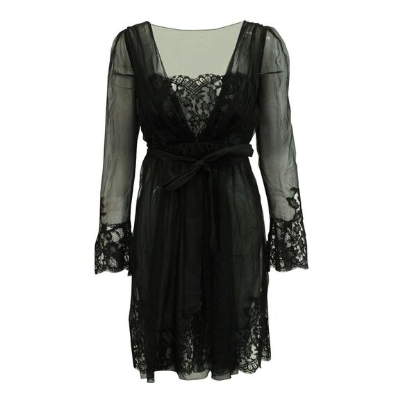 Alberta Ferretti Sheer Lace Dress in Black Silk
